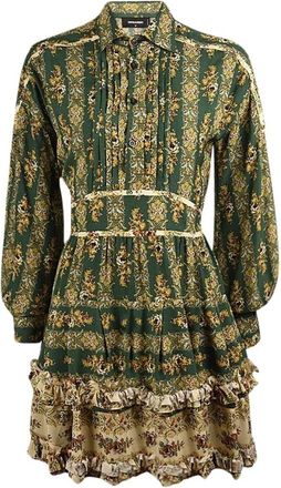 Dsquared2 Bloemige Groene en Cr&egrave;me Jurk - Dames - Korte kleedjes - Groen - XS - Kleedjes
