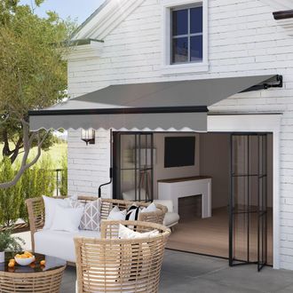 OUTSUNNY 2.5 x 2m Electric Awning with LED Light & Remote Controller in Dark Grey