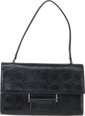Ferragamo Gancini Handbag Leather Black Leather Handbag (Pre-Owned)