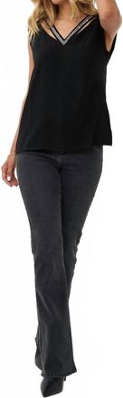 Esqualo Thyra Fancy Beaded Neckline Top In Black