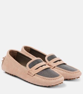 Brunello Cucinelli Mocassini in suede con monili