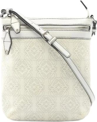 Loewe Pre-owned Cross Body Bags, female, White, Size: ONE SIZE Pre-owned Anagram Coated Canvas Leather Shoulder Bag