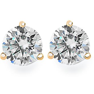 Pompeii3 1.50Ct TW Round Diamond Martini Studs 3-Prong 14k Gold Lab Grown