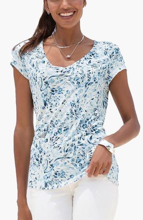 Lascana Womens Floral Ruched V-Neck Top in Blue Floral at Nordstrom, Size 6