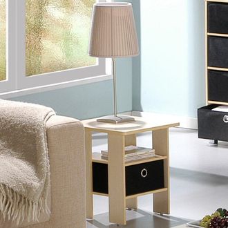 Furinno End Table Bedroom Night Stand w/Bin Drawer, Steam Beech/Black