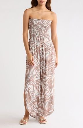 Elan Strapless Smocked Bodice Cover-Up Jumpsuit in Neutral Bali at Nordstrom, Size X-Large