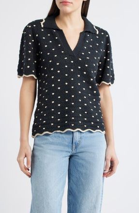 Wit & Wisdom Dot Collar Sweater in Black/Ecru at Nordstrom, Size X-Small