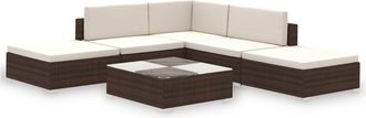 vidaXL Set Muebles De Jard&iacute;n 6 Piezas Y Cojines Rat&aacute;n Sint&eacute;tico Marr&oacute;n Vidaxl