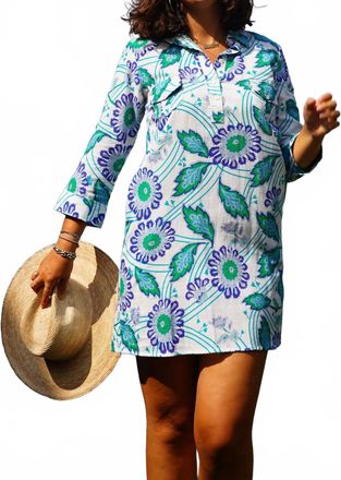 La Plage La Jolla Mini Dress In Funky Floral, White/peri/green