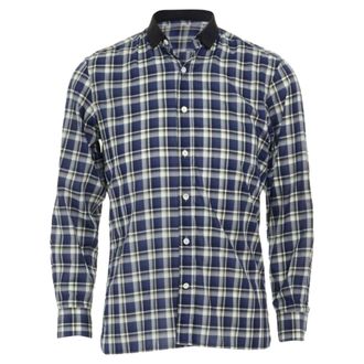 Lanvin ALBER ELBAZ blue checked cotton grosgrain ribbon collar shirt EU38 S