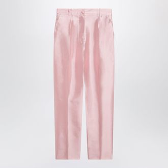 Dolce & Gabbana Pantaloni Vita Dolce a sigaretta in shantung di seta rosa confetto