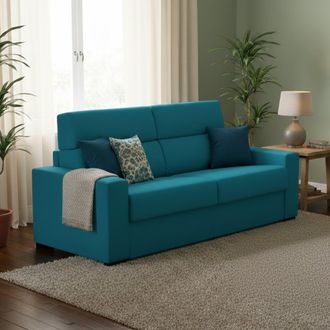 Dmora Sof&aacute; Cama 3 Plazas Quindici, Desenfundable, Con Almacenaje Made In Italy, Lavable, 220x95 Cm Azul