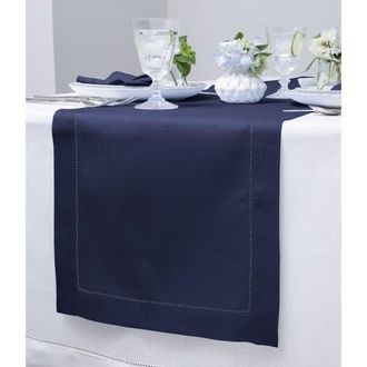 Solino Home Linen Table Runner for Dining Table, Holiday and Everyday Table Decor - Classic Hemstitch in Navy at Nordstrom, Size X-Large