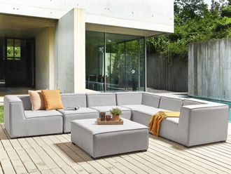 Beliani Sof&aacute; Esquinero 7 Plazas Modular De Poli&eacute;ster Gris Claro Negro Izquierdo Con Reposapi&eacute;s Arezzo