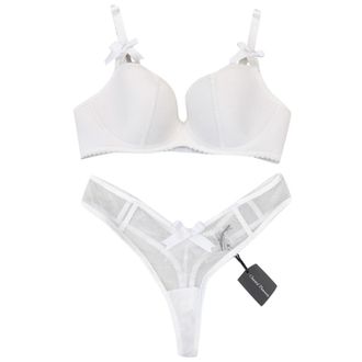 Chantal Thomass Paris White Riviera Pad Corset Bra & Thong Set Size L