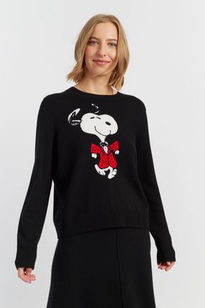 Chinti and Parker Black Wool-Cashmere Dancing Snoopy Sweater