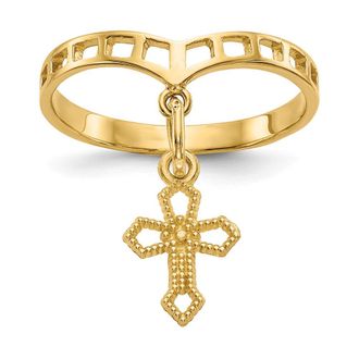 Diamond2Deal 14k Yellow Gold Polished Cross Dangle Charm Ring