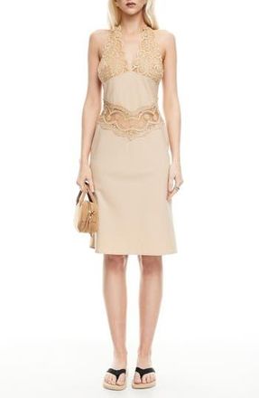 Lioness Solana Lace Inset Halter Dress in Beige Plaid at Nordstrom Rack, Size X-Large