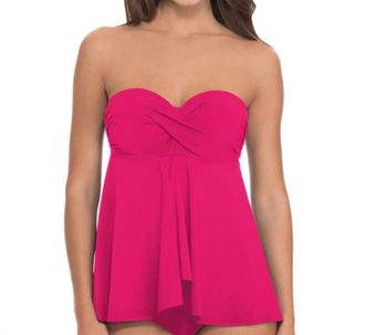 Gottex D-Cup Bandeau Fly Away Tankini Top In Tutti Frutti Raspberry