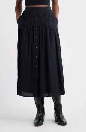 Treasure & Bond Pintuck Cotton Midi Skirt in Black at Nordstrom Rack, Size X-Small