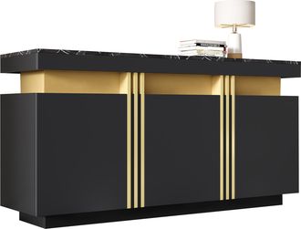 STILVORA Aparador Con 3 Puertas, 6 Compartimentos Y Estantes Regulables, Estilo Moderno, En Tablero De Part&iacute;culas, Negro, 140&times;38&times;70 Cm
