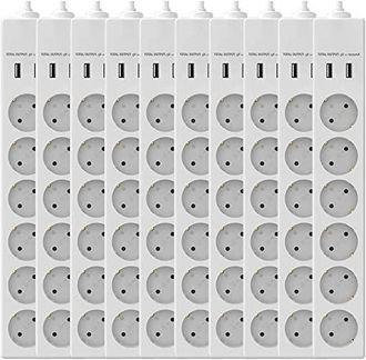 Garza Power - Pack De 10 Regletas Enchufes M&uacute;ltiple De 6 Tomas Con 2 Usb. Base M&uacute;ltiple Ladron Enchufes Con Cable Schuko De 1,4 Metros. - Garza
