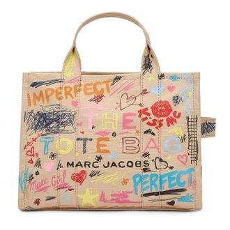 Marc Jacobs Tote Bags, female, Beige, Size: ONE SIZE Punk Scribble Canvas Medium Tote Bag