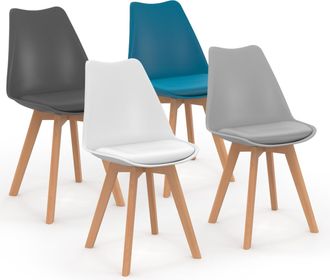 IDMarket Set Di 4 Sedie Scandinave Sara In Grigio Scuro, Grigio Chiaro, Bianco E Blu