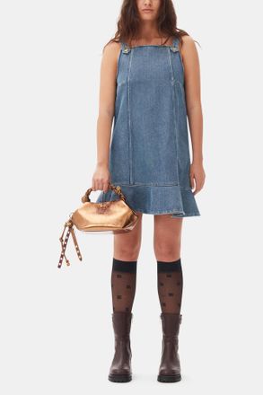Ganni Blue Denim Mini Dress - Size 32 Organic Cotton