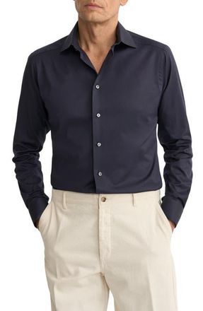 Eton Contemporary Fit Solid Navy Cotton Twill Dress Shirt at Nordstrom, Size 17.5