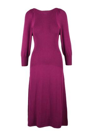 Twin-Set Long Knit Dress Puff Sleeve - Fuchsia