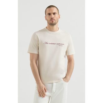 Brunello Cucinelli Cotton jersey crew-neck T-shirt with embroidery and print in White at Nordstrom, Size Xxx-Large Eu