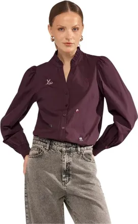 N&uuml;mph Overhemden, Dames, Rood, S, Leer, N&uuml;mph 707423 Nutenja V-Neck Shirt Fig