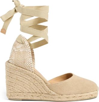 Castaner Carina/8/002 9 cm Wedges - Dames - Sleehakken - Beige - 40 EU - Katoen - Schoenen