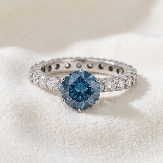 Pompeii3 4 3/4ct Blue & White Diamond Eternity Engagement Ring 14K White Gold Lab Grown Size Selectable