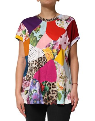Dolce & Gabbana Womens Multicolor Patchwork Cotton Silk Blouse Top