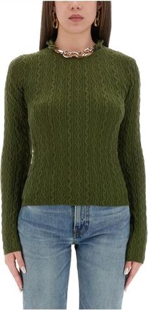 Paco Rabanne Ronde hals gebreide kleding - Dames - Truien - Groen - Maat: M Wol