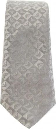 Emporio Armani Pure silk eagle and check jacquard tie - Heren - Stropdassen - Grijs - ONE Size - Accessoires