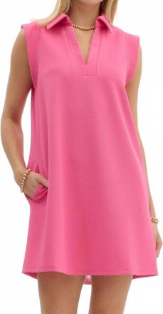 Entro Textured Solid V Neck Dress In Pink