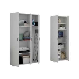 Dmora Armario Multiuso Grande Brumano, Modulable, 10 Estantes, 5 Puertas, 177x190h Cm Blanco