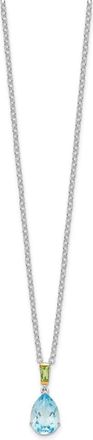Diamond2Deal Sterling Silver with14K Accent Rhodium-plated Sky Blue Topaz and Peridot Pendant Necklace