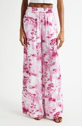 L'agence Ivy Wide Leg Pull-On Pants in White/Pink Porcelain Toile at Nordstrom Rack, Size Small