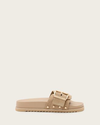 AllSaints Ellie Studded Buckle Leather Sliders