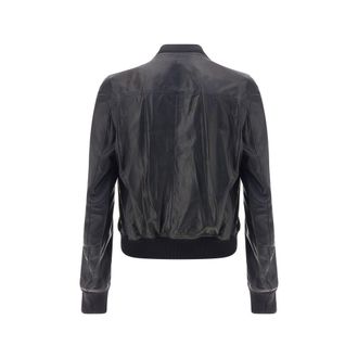 Rick Owens Mens Bauhaus Flight Leather Jacket Black Clothing