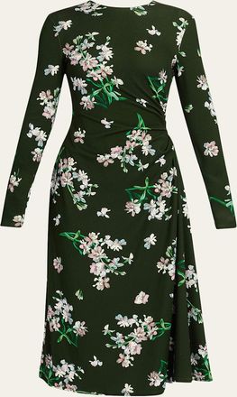 Erdem Floral Ponte Long-Sleeve Midi Dress