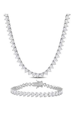Delmar Lab Created White Sapphire Heart Tennis Necklace & Bracelet Set at Nordstrom Rack