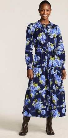 Lands End Pinwale Cord Smocked Sleeve Maxi Dress in Deep Sea/clear Blue Roses at Nordstrom, Size X-Large