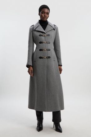Karen Millen Womens Wool Military Tailored Midi Coat - Grey - Size 12 UK