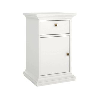 Dmora Dmora - Mesa De Noche Mauricette, C&oacute;moda Baja, Mesilla De Noche, Estante De La Cama, 44x40 H70 Cm, Blanco