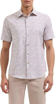 Bugatchi Miles OoohCotton Leaf Print Short Sleeve Button-Up Shirt in Sienna at Nordstrom, Size Xxx-Large